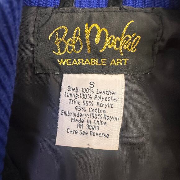 Bob Mackie Wearable Art Embroidered Leather Jacket Blue Black Boho Size S - Picture 4 of 10